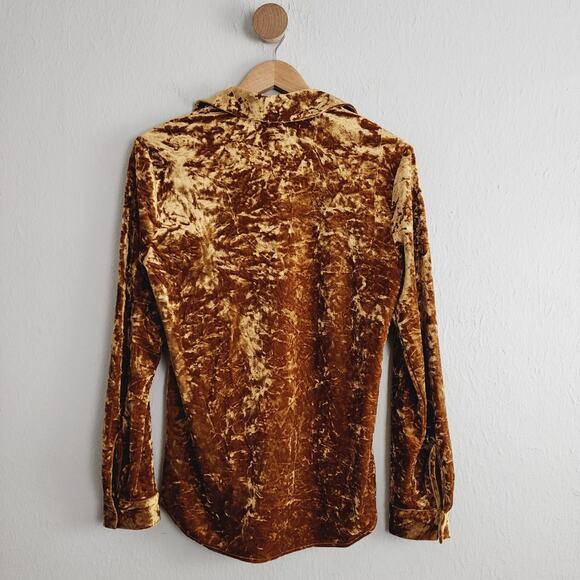 NWT L'Agence Laurent Crushed Velvet Burnout Button Down Blouse XS Khaki - Picture 10 of 11